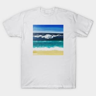 Beach Blue Waves Digital Oil Painting T-Shirt